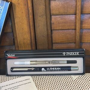 NOS Vintage Parker Vector Black Chrome Roller Ball Pen in the Box